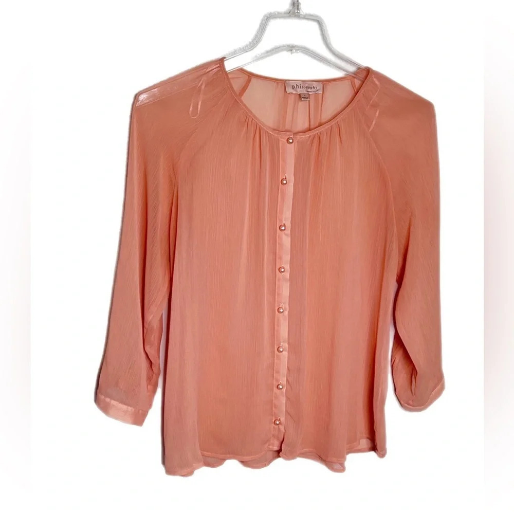 Philosophy Republic Clothing Women Pink 3/4 Sleeve Blouse Large.